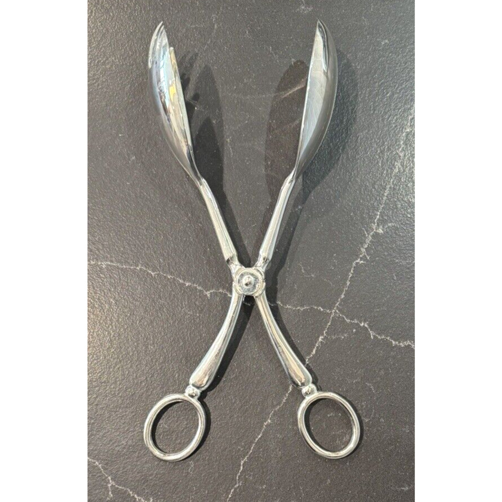 EP ZINC Alloy Silver Salad Serving Tongs Vintage 10"